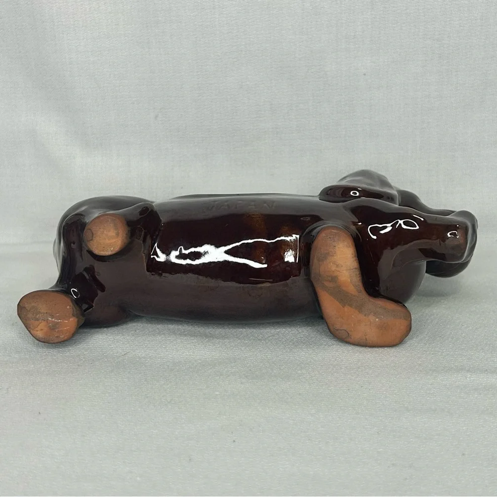 Vintage RedWare Terracotta Dachshund Planter Dresser Caddy Weiner Dog Dish 8”x5”